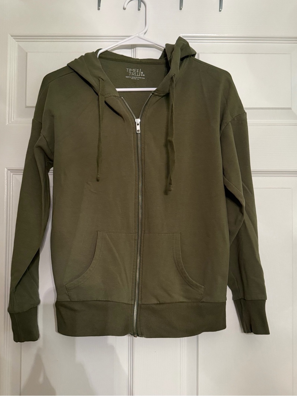 Time and Tru Olive Zip Front Hoodie Jacket